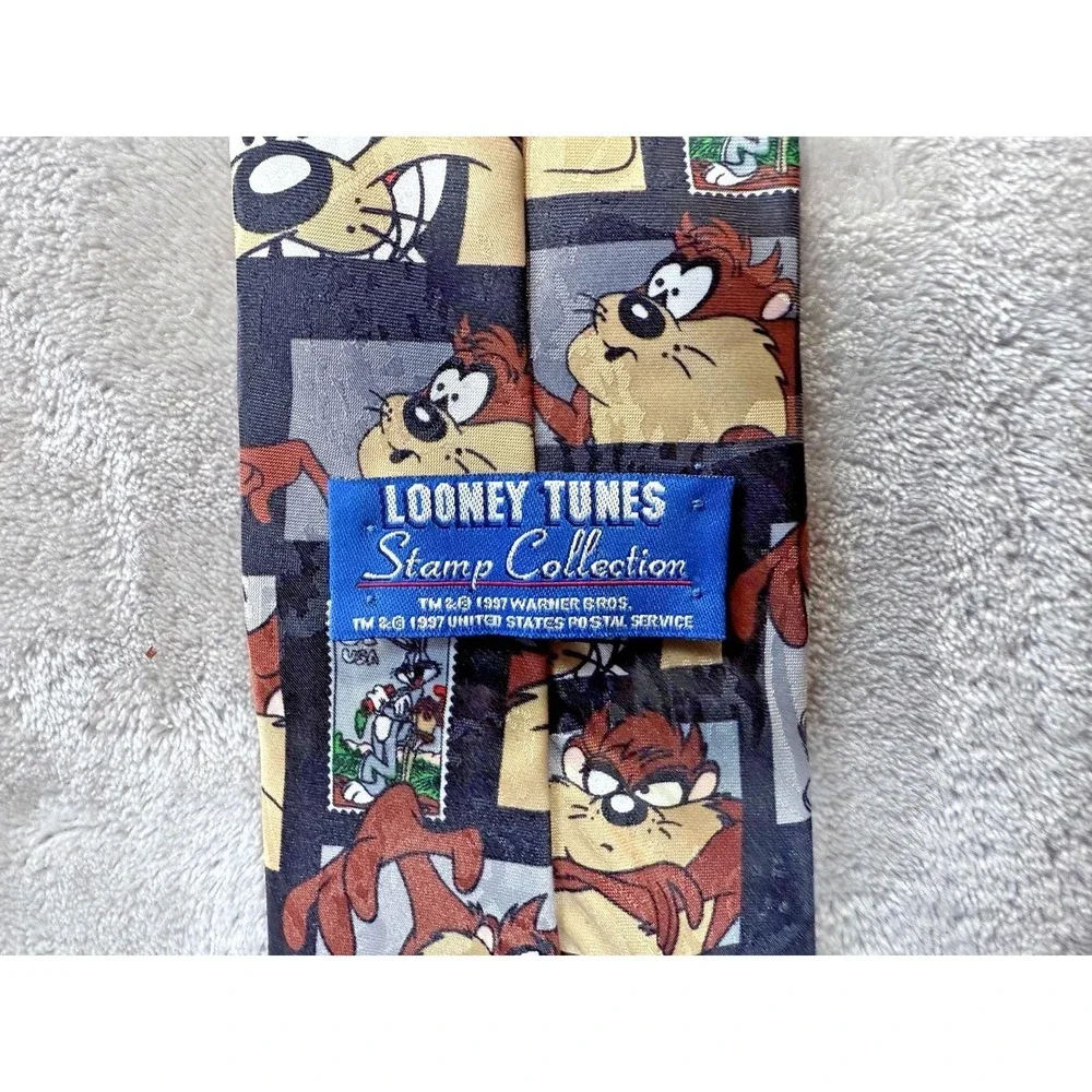 Looney Tunes Tasmanian Devil Tie Mens Black Stamp Collection Novelty Cartoon